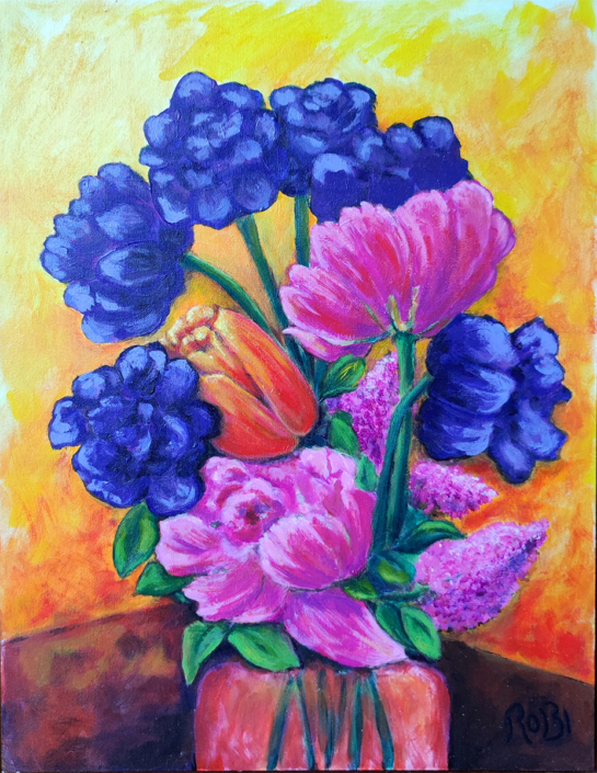 Printemps ou Bouquet de tulipes dans un vase - Peinture acrylique