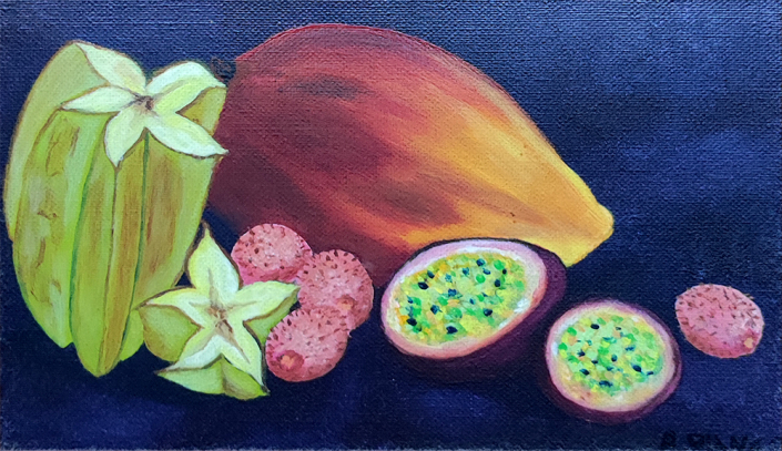 Peinture à l'huile, composition de fruits exotiques de RoBi